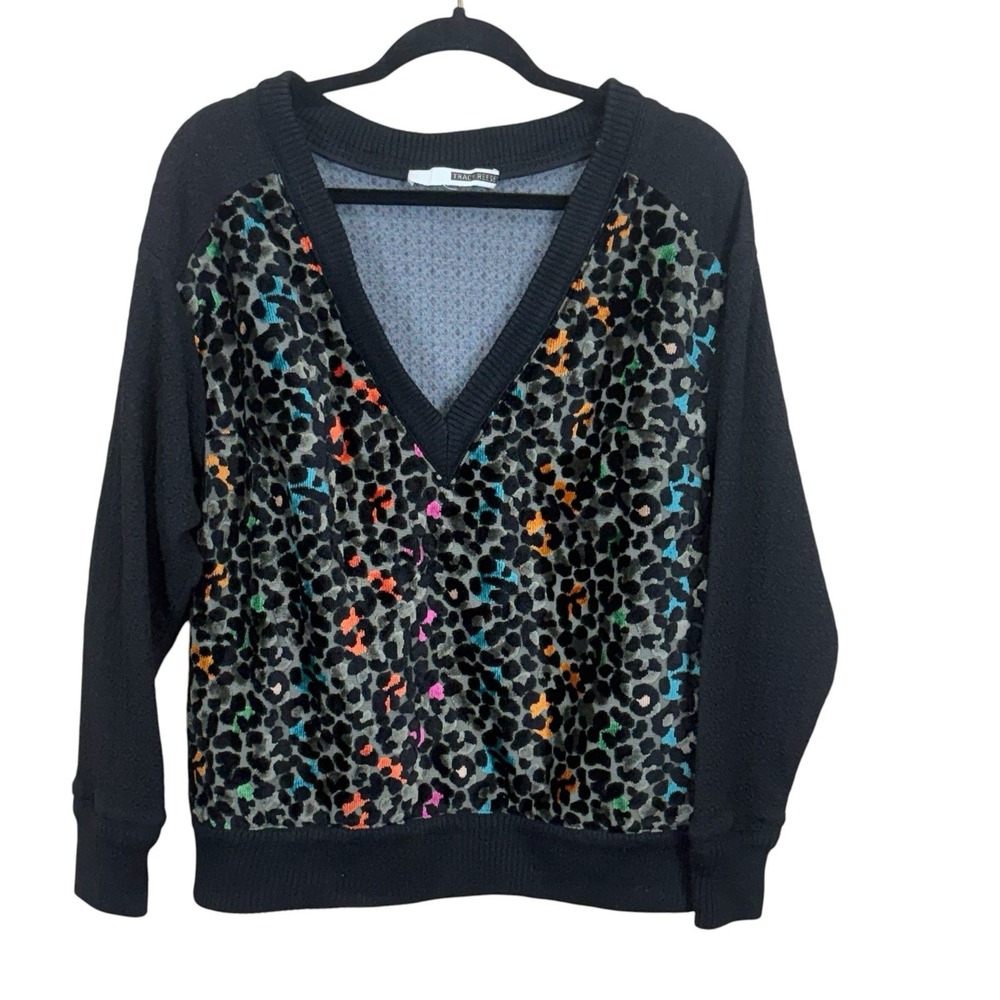 Tracy Reese Womens V-Neck Colorful Cheetah Sweatshirt
